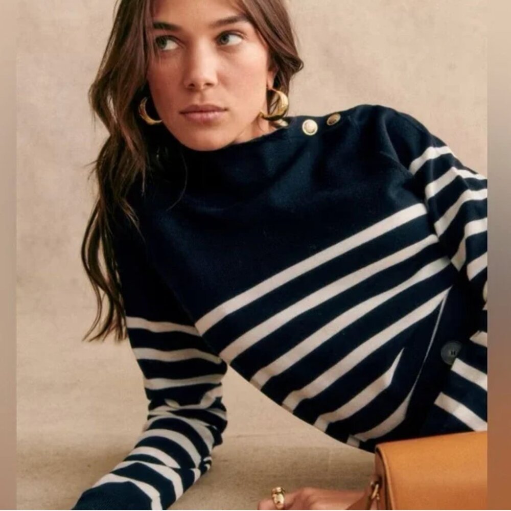 Sezane Jacob Jumper Navy/Ecru